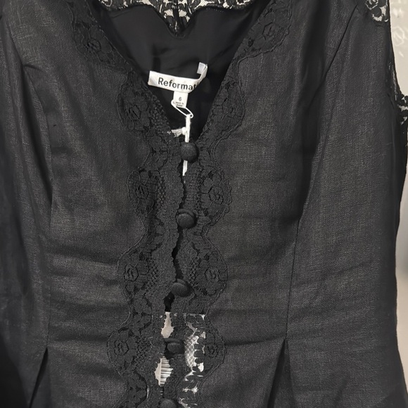 Reformation Linen Black Lace Trim Top and Skirt Set - Picture 3 of 11